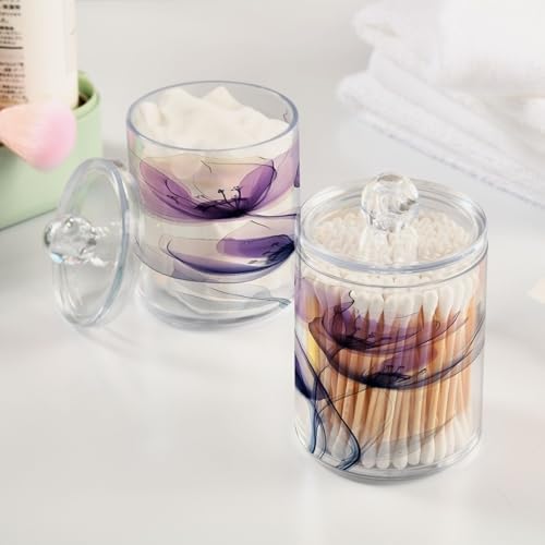 ALAZA 2 Pack Qtip Holder Purple Flower, Cotton Swab Dispenser with Lid Bathroom Containers Canister Organizer Storage Jar