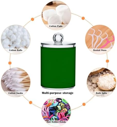 Gredecor 4 Pack Dark Green Qtip Holder Organizer Dispenser Clear Bathroom Storage Canister Cotton Ball Holder Bathroom Containers for Cotton Swabs/Pads/Floss