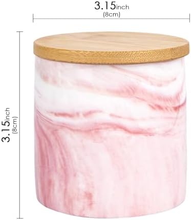 Pink Qtips Dispenser, Marble Cotton Ball Holder, Bathroom Storage Jars for Storage Cotton Swab, Round Pads, Floss Picks (2Pcs)