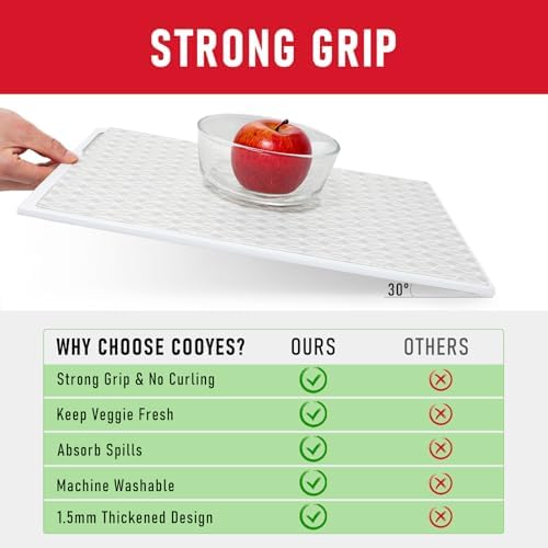 Cooyes French Door Refrigerator Liners 24" x 240", Absorbent Strong Grip Fridge Mats Machine Washable, Non-Adhesive Refrigerator Shelf Liner for Fridge Bins & Kitchen Cabinets, Gray