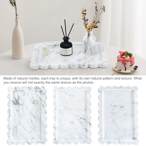 Scalloped Natural Marble Tray - Decorative Stone Tray for Bathroom & Vanity
