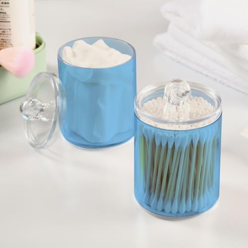 Gredecor 4 Pack Light Sky Blue Qtip Holder Organizer Dispenser Clear Bathroom Storage Canister Cotton Ball Holder Bathroom Containers for Cotton Swabs/Pads/Floss
