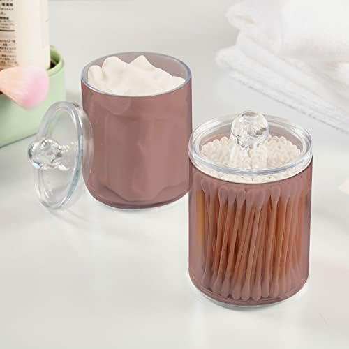 SHJI Rosy Brown Qtip Holder Organizer Dispenser Cotton Swabs Cans Plastic Jars with Lid Set 2 Pack Bathroom Storage Canister for Cotton Ball Floss Cotton Pads