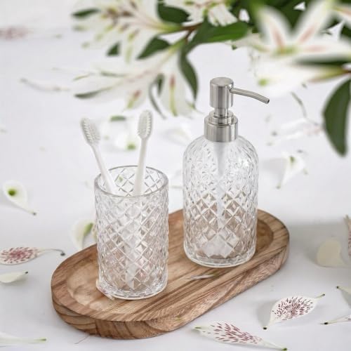 LaMarriti Clear Bathroom Accessories Set, 4Pcs Clear Glass Bathroom Set