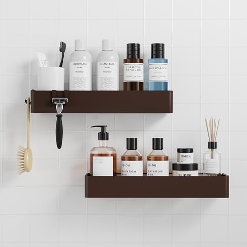 Kitsure Shower Caddy Adhesive, Stylish Shower Organizer, XX-Large, Brown