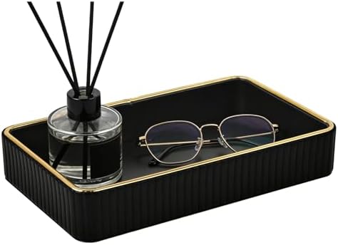 PU Leather Valet Tray,Desk Organizer Tray Nightstand Organizer Trinket Dish Storage Key Bowl Decorative Trays for Phone Wallet Jewelry Watch,Bathroom Bedroom Perfume Vanity Trays,Black