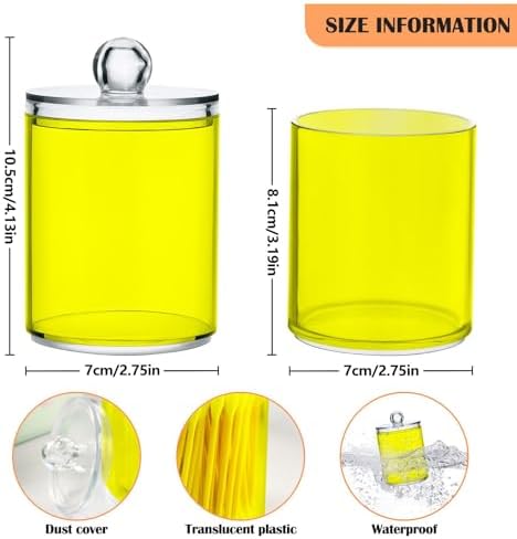 Gredecor 4 Pack Yellow Qtip Holder Organizer Dispenser Clear Bathroom Storage Canister Cotton Ball Holder Bathroom Containers for Cotton Swabs/Pads/Floss