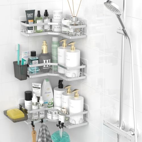 AKTECKE Corner Shower Caddy Bathroom Organizer: Adhesive Shower Rack Bathtub Shelves - 3Pack No Drilling Shower Shelf For Inside Shower - Stainless Steel Rustproof Bathroom Stuff