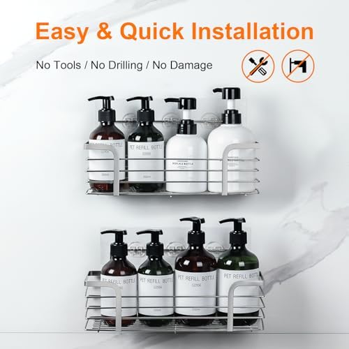 Ibergrif M34036B Shower Caddy 2 Pack Adhesive Wall-Mounted Silver