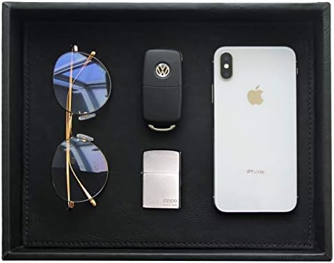 Vixdonos Valet Tray Nightstand Organizer Leather Catchall Tray for Perfume,Jewelry,Key and Remote on Counter or Dresser(Black)