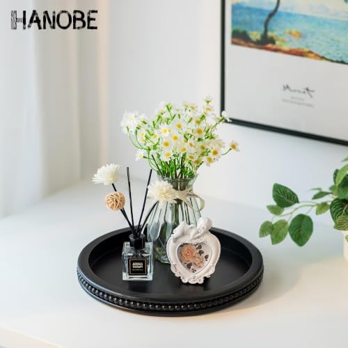 Hanobe Black Decorative Tray for Coffee Table, Round, Beaded Edge