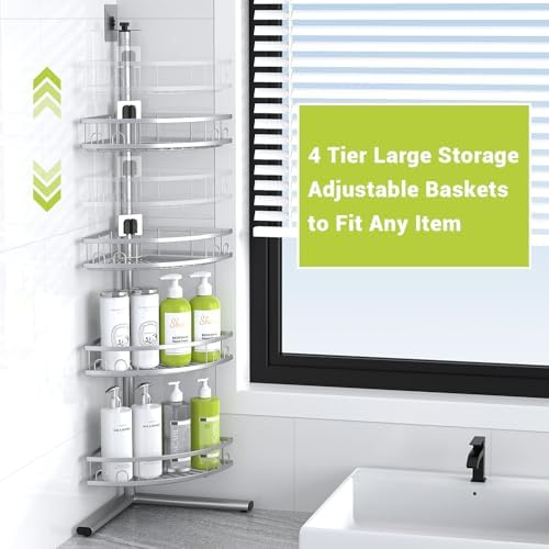 Aitatty Floor Standing Corner Shower Caddy - Rustproof Shower Stand Shelves