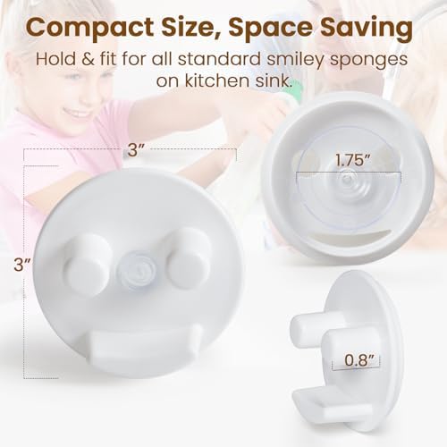 Sponge Holder, Sink Caddy w/Suction Cup Installation, Sponge Organizer for Kitchen/Bathroom Sink, Self Draining, Dishwasher Safe for Holding Smiley Sponges(Sponges Not Included), White(2-Pack)