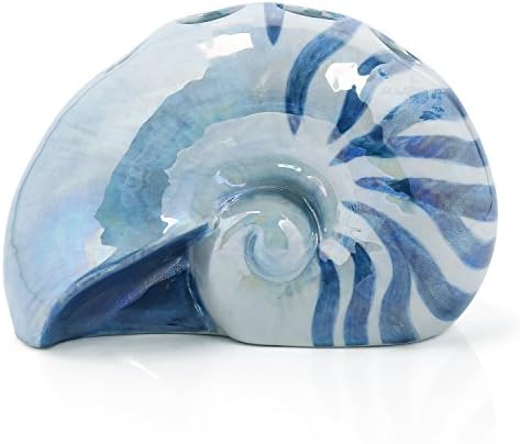 Ocean Conch Sea Shell Ceramic Bathroom Accessories Set of 4,1 Gargle Cups 1 Toothbrush Holders 1 Soap Dishes 1 Soap Dispenser (Blue)