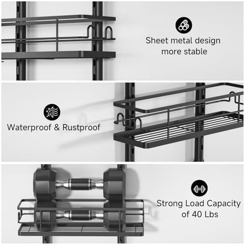 3 Tier Hanging Shower Head Caddy, Adjustable Hanging Shower Caddy Over Showerhead, No Drilling Handing Racks Rustproof for Bathroom Shampoo Soap Storage