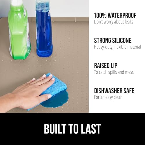 GORILLA GRIP Waterproof Silicone Under Sink Mat, Stay in Place, 19x22 Beige