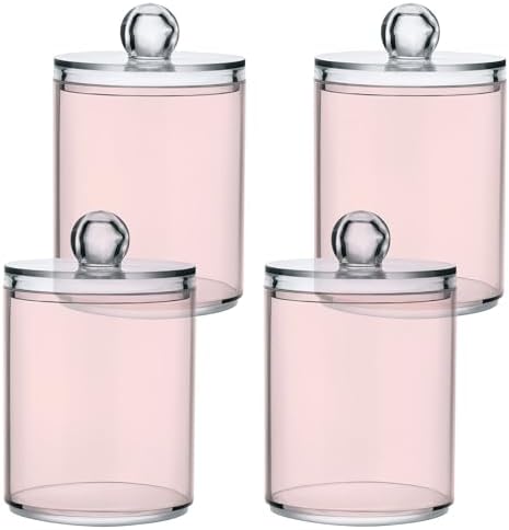 Gredecor 4 Pack Misty Rose Qtip Holder Organizer Dispenser Clear Bathroom Storage Canister Cotton Ball Holder Bathroom Containers for Cotton Swabs/Pads/Floss