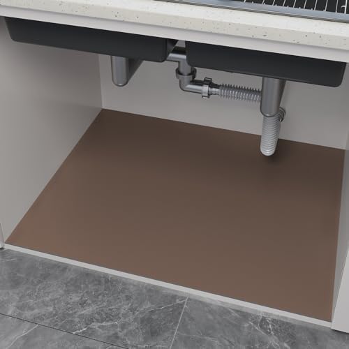 Under Sink Mats-20" x 16" (Cut-to-Fit) Absorbent Shelf Liner for Kitchen&Bathroom Cabinets | Non-Slip, Quick-Dry Cabinet Liner for Under Sink, Vanity & Utility Storage (Brown,20''x16'')