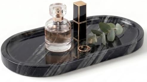 YKAJO Antique Wood Oval Marble Tray, 9.8x4.7 Vanity Perfume Organizer Dish