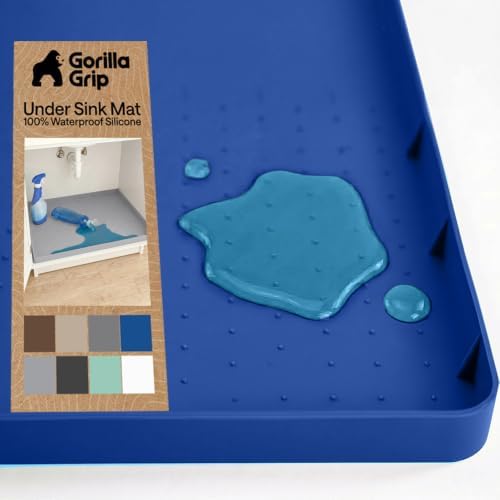 GORILLA GRIP Waterproof Silicone Under Sink Mat, Stay in Place, 28x22 Blue