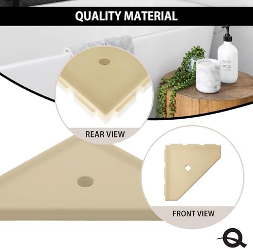 Questech 8" Corner Shower Shelf - Lugged for New Construction, Shower Organizer for Tiled Walls, Corner Caddy Soap Dish Bathroom Storage, Geo Lugged, Sand Matte
