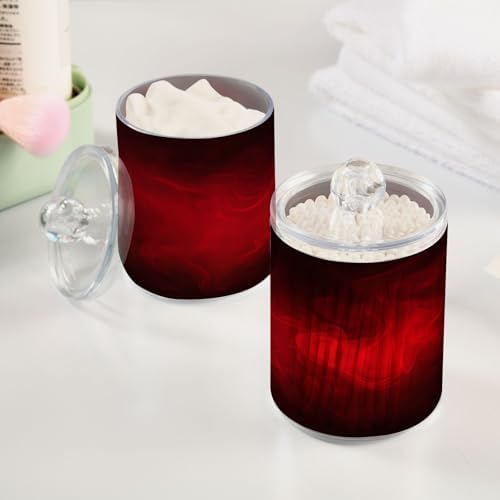 Gredecor 4 Pack Qtip Holder Clear Red Apothecary Jars with Lids Plastic Acrylic Bathroom Jars Vanity Countertop Canister Storage Organizer for Cotton Ball,Swabs,Pads,Floss