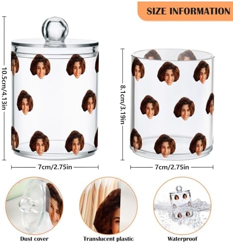 Personalized Custom 2 Pack Qtip Holder Dispenser with Lids, Storage Canisters, Bathroom Organizer for Cotton Swabs, Ovals, Rounds, Makeup Brush, Cosmetic Sponges, Guest Soaps, Bath Bombs