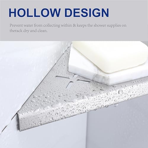 12" Corner Shower Shelf, 1-Pack Shower Shelves SUS304 Stainless Steel Bathroom Shelves for Tile Walls, Recessed Corner Shelf Organizer Rack, No Drilling (Brushed)