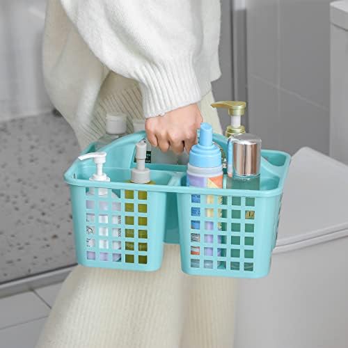Portable Shower Caddy Basket Plastic Storage Basket with Divided Light Blue