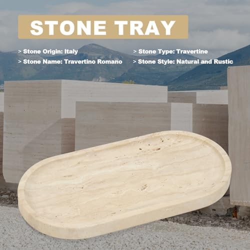 Koville Italian Travertine Tray, 12"x6" Vanity Decorative Marble Tray for Countertop, Catchall Tray for Perfume, Candles, Jewelry Dish Tray (Pack of 2)