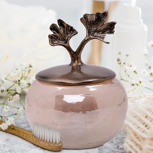 Decozen Qtip Holder and Cotton Jar with Lid - Elegant Glass and Metal Organizer for Decorative Kitchen Home Decor Bath Accessories Countertop Bedroom Glass Jar Lid Organizer, Christmas Decorations