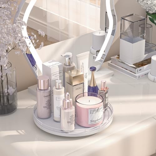 Oroyutor 12-Inch Oak Lazy Susan Vanity Tray, White Finish