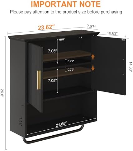Wall Mounted Cabinet with Towel Bar & Shelves for Kitchen Bathroom