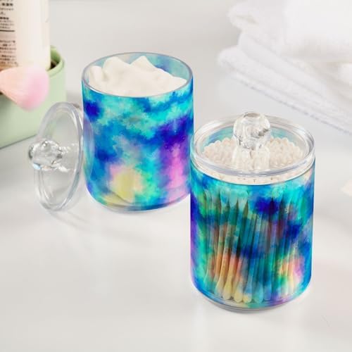 MNSRUU 2 Pack Qtip Holder Organizer Dispenser Blue Vintage Watercolor Bathroom Storage Canister Cotton Ball Holder Bathroom Containers for Cotton Swabs/Pads/Floss