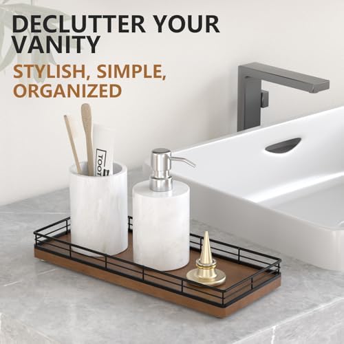 Bathroom Tray for Counter Top Organizer, Oak Wood Vanity Tray (Pack of 2)