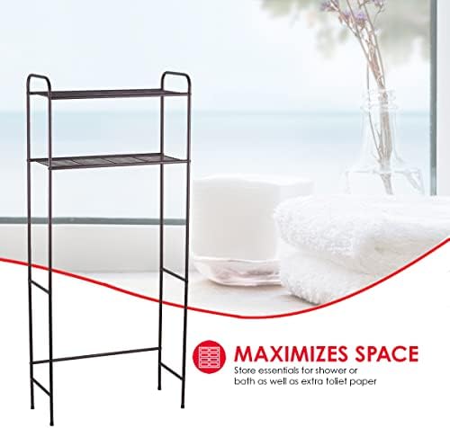 Home Basics 2 Tier Over The Toilet Bathroom Space Saver, Metal Bathroom Shelf Storage Unit, Anti-rust (Bronze)
