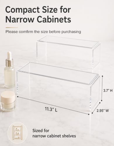 4 Pack Acrylic Medicine Cabinet Organizer, Narrow Bathroom Mirrior Cabinet Storage Shleves, Clear Acrylic Storage Racks for Vanity, Kitchen & RV (11.34×2.95×3.66 inches)
