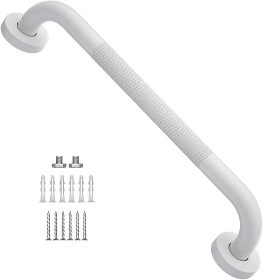 20 Inch Anti Slip Shower Grab Bar Oil Rubbed White 1.25" Diameter,Munzong Bathroom Grab Bar, Knurled Bathroom Balance Bar,Safety Hand Rail Support Handicap Elderly Senior Assist Bath Handle