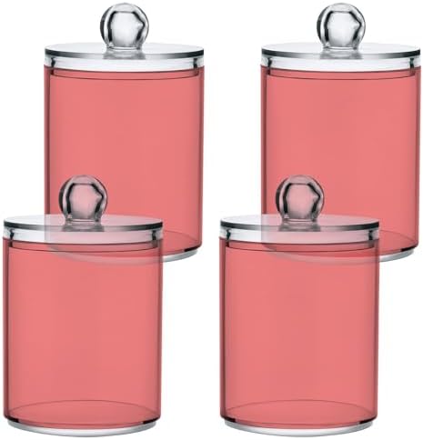 Gredecor 4 Pack Light Coral Qtip Holder Organizer Dispenser Clear Bathroom Storage Canister Cotton Ball Holder Bathroom Containers for Cotton Swabs/Pads/Floss