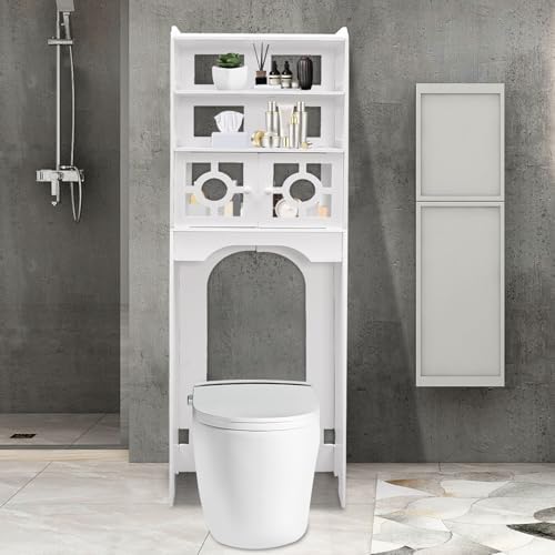 4 Tier Toilet Cabinet, Over The Toilet Storage Cabinet, Organizer, Shelf Organizer Freestanding Bathroom Space-Saving Storage Cabinet for Bathroom, Laundry