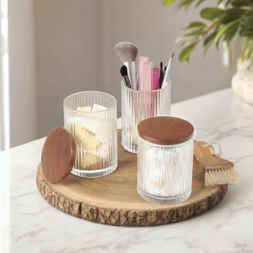 SheeChung 2 Pack Glass Apothecary Jar with Dark Wood Lid