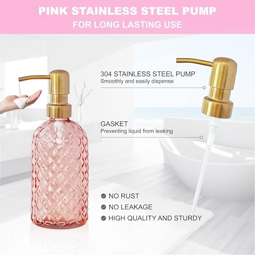 LaMarriti Pink Bathroom Accessories Set, 4Pcs Clear Glass Bathroom Set