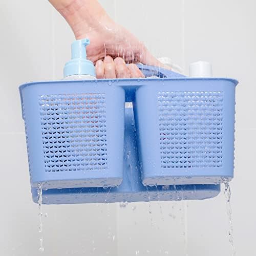 Plastic Portable Shower Caddy Basket with Handle, 3 Compartments, Dark Blue