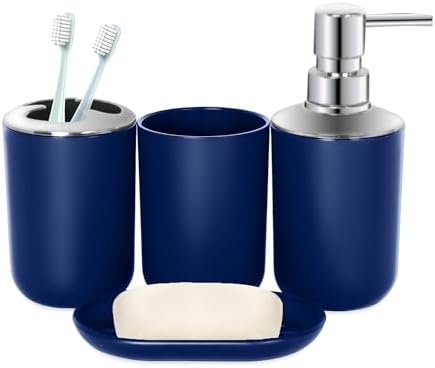 Blue Bathroom Accessories Set 4 PCS, Blue Bathroom Accessories