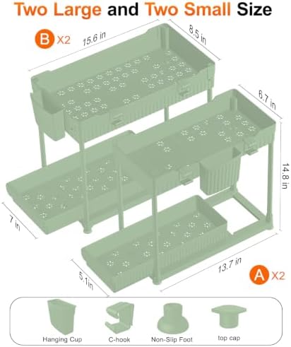 Sevenblue 4-Pack 2-Tier Under Sink Organizer with Pull Out Drawers