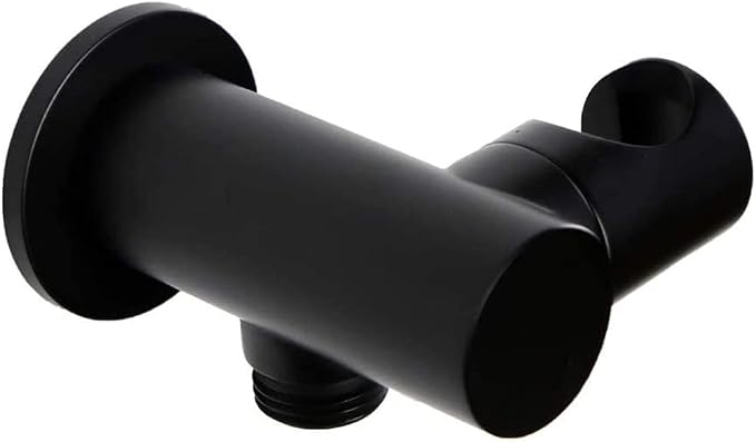 Bathroom Brass 1/2" NPT Round Shower Wall Union Water Outlet with Adjustable Handheld Shower Spray Head Bracket Holder Supply Elbow Hose Connector Wall-mounted Matte Black