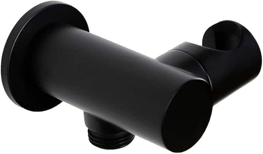 Bathroom Brass 1/2" NPT Round Shower Wall Union Water Outlet with Adjustable Handheld Shower Spray Head Bracket Holder Supply Elbow Hose Connector Wall-mounted Matte Black