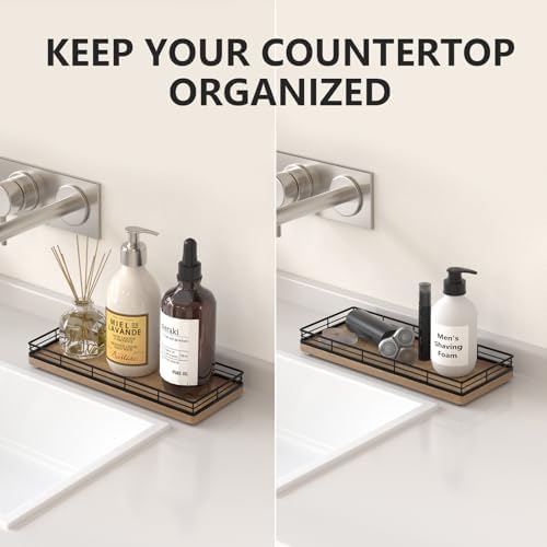 Bathroom Tray for Counter Top Organizer, Acacia Wood Vanity Tray (Pack of 2)