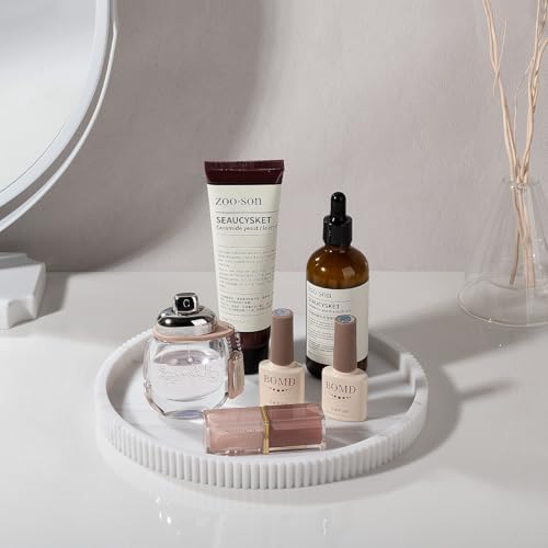 Silicone Bathroom Tray Round Perfume Tray Coffee Table Decor, 9" Marble