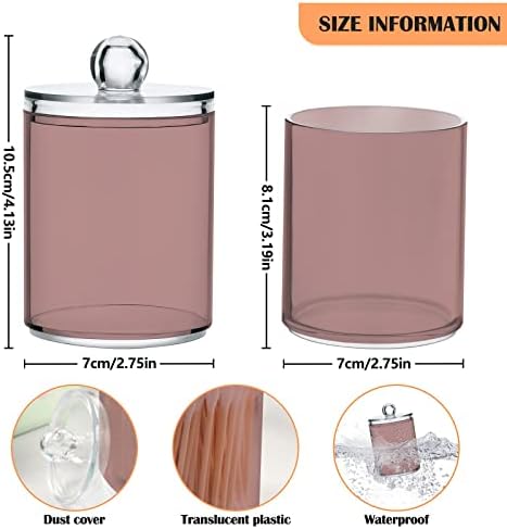 SHJI Rosy Brown Qtip Holder Organizer Dispenser Cotton Swabs Cans Plastic Jars with Lid Set 4 Pack Bathroom Storage Canister for Cotton Ball Floss Cotton Pads